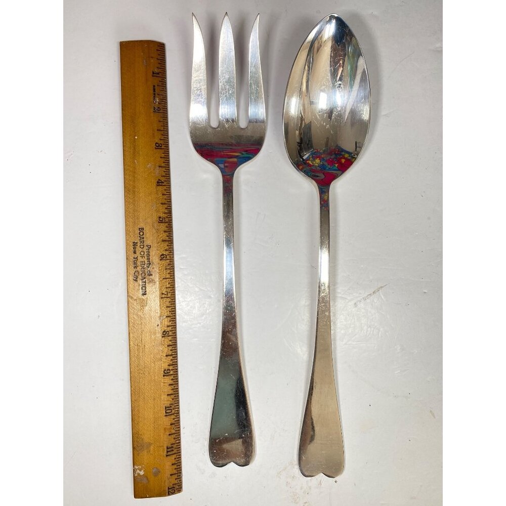 Reed and Barton Silver Plate Heart Handle Large Serving Fork and Spoon Set - Picture 14 of 15